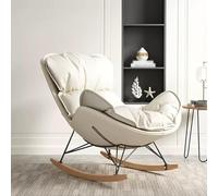 Moderna sedia a dondolo imbottita per camera da letto e balcone, comoda poltrona reclinabile, elegante, color bianco crema, sedia da campeggio per esterni, taglia unica