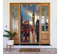 Moderna stampa di autobus cremisi n. 9 coperture decorative per porta, decorazioni per interni ed esterni, primavera, estate, autunno, inverno, Halloween, Natale, decorazioni per la casa