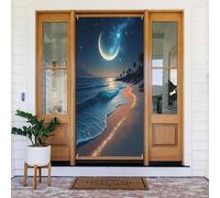 Moderna stampa notturna sulla spiaggia n. 29 coperture decorative per porte, decorazioni per interni ed esterni, primavera, estate, autunno, inverno, Halloween, Natale, decorazioni per la casa