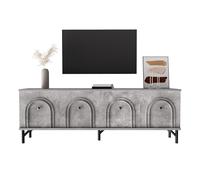 Moderna tavola TV con frontale ad arco 3D, console multimediale con cerniere soft close e quattro scomparti, mobile TV con passacavi, design elegante per soggiorno, struttura stabile (grigio)