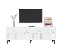 Moderna tavola TV con frontale ad arco 3D, console multimediale con cerniere soft close e quattro scomparti, mobile TV con passacavi, design elegante per soggiorno, struttura stabile (bianco)