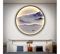 Moderna Tela di Canapa Wall Art Entce Pittura Decorativa Sala da tè Lampada da Parete Pittura Vento Cinese Paesaggio Hotel Ingresso Corridoio Rotondo Luminoso Pittura Murale, AA109, 60cm-Black