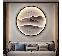 Moderna Tela di Canapa Wall Art Entce Pittura Decorativa Sala da tè Lampada da Parete Pittura Vento Cinese Paesaggio Hotel Ingresso Corridoio Rotondo Luminoso Pittura Murale, AB105, 60cm-Golden