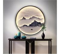 Moderna Tela di Canapa Wall Art Entce Pittura Decorativa Sala da tè Lampada da Parete Pittura Vento Cinese Paesaggio Hotel Ingresso Corridoio Rotondo Luminoso Pittura Murale, AA104, 60cm-Black