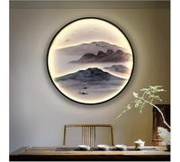 Moderna Tela di Canapa Wall Art Entce Pittura Decorativa Sala da tè Lampada da Parete Pittura Vento Cinese Paesaggio Hotel Ingresso Corridoio Rotondo Luminoso Pittura Murale, AA103, 100cm-Golden