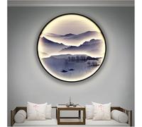 Moderna Tela di Canapa Wall Art Entce Pittura Decorativa Sala da tè Lampada da Parete Pittura Vento Cinese Paesaggio Hotel Ingresso Corridoio Rotondo Luminoso Pittura Murale, AA102, 60cm-Black