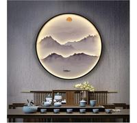 Moderna Tela di Canapa Wall Art Entce Pittura Decorativa Sala da tè Lampada da Parete Pittura Vento Cinese Paesaggio Hotel Ingresso Corridoio Rotondo Luminoso Pittura Murale, AB104, 80cm-Golden