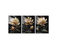 Moderna tela dipinta a mano con fiori neri e dorati, poster, stampe, opere d'arte, quadri da parete per soggiorno, camera da letto, arredamento per la casa, 40x60cmx3 senza cornice
