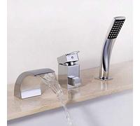 Moderna Vasca da Bagno Europea in Rame, Rubinetto per Lavabo da Bagno A 3 Fori, Cascata, Sistema Doccia Portatile A 2 Funzioni, Acqua Calda E Fredda, Set Doccia
