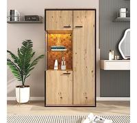 Moderna vetrina con illuminazione a LED, 150 x 78 x 40 cm, mensole multiuso, 15 opzioni di colore, ampio spazio di archiviazione, pavimento in vetro, armadio con illuminazione, mobili con porta in