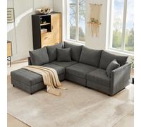 Modernes Ecksofa mit vertikalen Streifen, Modulares, 5-Sitzer-Sofa, mit umwandelbarem Fußhocker, L-förmiges, U-förmiges Sofa, 220 x 194 x 85cm (Grau)