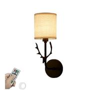 Moderni applique da parete a LED, luci da parete a batteria per interni con lampadina remota USB, lampade a forma di corna di cervo con paralume in tessuto bianco blu, lampada da parete wireless