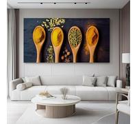 Moderni Camera Da Letto 100L x50l cm Senza cornice Decorazioni Parete Soggiorno Stampa Su Tela Moderna Casa Salotto Poste Posa del cucchiaio di legno delle spezie Decora la casa Regalo Giallo Verde