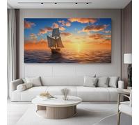 Moderni Camera Da Letto 90L x45l cm Senza cornice Decorazioni Parete Soggiorno Stampa Su Tela Moderna Casa Salotto Poste Tramonto sull'oceano in barca a vela Decora la casa Regalo Oro blu