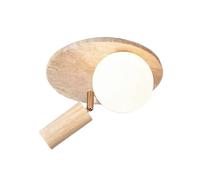 Moderni faretti LED rotondi in legno con angolazione regolabile, paralumi in vetro opalino e faretti da incasso in travertino giallo per la pittura delle pareti degli ingressi del soggiorno.