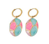 Moderni orecchini pendenti ovali in acciaio inox, eleganti orecchini pendenti progettati per donne alla moda con sensibilità ai metalli, accessori casual per riunione, Misura unica, come descritto