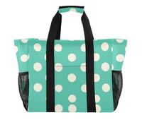 Moderni rotondi bianchi puntini Teal Utility Totes pieghevoli con scomparti tela Beach Totes Borse, moderno, bianco, tondi, pois, verde acqua, 1 size, Moda