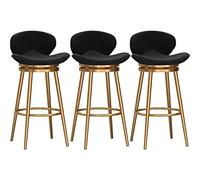 Moderni sgabelli da bar in velluto con schienale, design girevole, set di 3 eleganti sedie imbottite nere da cucina, 75 cm, per decorare la casa e la sala da pranzo