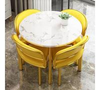 ModernMarbleDiningTableSetwith4SoftBackChairs5PieceRound DiningFurnitureforSmallSpacesStylishSpaceSingDesignforAppartamenti