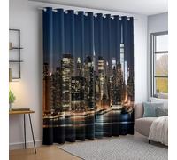 Moderno Architettura cittadina Vista notturna Tende Oscuranti Termiche, Colorato Isolanti Stampate Tende per la casa, Camera da Letto Salotto, Con Occhielli L91 × A214 cm 2 Pannelli