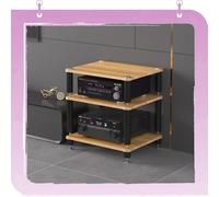 Moderno armadio AV a 4 livelli - Rack & Amplificatore Stand, Open Media Center per audio-video, design ad angolo in finitura noce chiaro