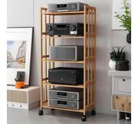 Moderno armadio AV su ruote, elegante supporto audio e soluzione di archiviazione, supporto stereo per soggiorno, sala di registrazione, mensole angolari salvaspazio (158 x 80 x 38 cm)