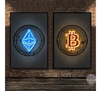 Moderno Astratto In Stile Neon Bitcoin Ed Ethereum Art Poster 2 Pezzi Canvas Painting Wall Print Picture For Living Room Decor 60Cmx80Cmx2Pcs Senza Telaio