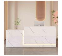 Moderno banco cassa a forma di L con luci a LED e ripiani portaoggetti, elegante scrivania per la reception del salone e dell'ufficio (A6, 120 x 60 x 100 cm)