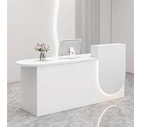 Moderno banco da ricevimento con contenitore, elegante tavolo da bancone grigio e bianco con illuminazione soffusa, perfetto per saloni di bellezza e piccole imprese, mobili per receptionist da 1,2 m