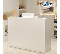 Moderno banco di lavoro, scrivania moderna per reception con cassetti bloccabili e pannelli privati, ideale per piccoli spazi in uffici, saloni, negozi al dettaglio, cliniche e saloni di bellezza,
