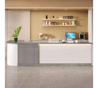 Moderno banco di ricezione a LED, elegante bancone anteriore per piccole imprese, parrucchiere, spa, ufficio, postazione di lavoro, design contemporaneo
