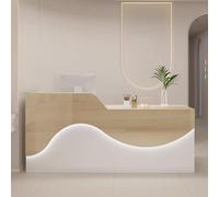 Moderno banco di ricezione LED elegante in legno ingegnerizzato con cassetti per piccole imprese bianco e finitura naturale 120 cm mobili da salone