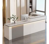 Moderno banco per ricevimenti con cassetto e armadietto con serratura, tavolo per la cassa a forma di L, elegante mobile da ricevimento grigio (120 x 60 x 100 cm)