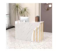 Moderno banco per ricevimenti con contenitore, elegante bancone in legno, per saloni di bellezza ed estetica, elegante tavolo da ricevimento in piedi (pietra bianca, 80 cm)