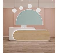 Moderno banco reception a forma di L con illuminazione a LED e doppia altezza del bancone - Grande tavolo da reception commerciale con contenitore richiudibile per uffici e negozi, D, 140 x 60 x 100