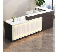 Moderno banco reception, bancone anteriore con striscia luminosa a LED e cassetto bloccabile, a forma di L, per salone, 180 cm