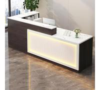 Moderno banco reception, bancone anteriore con striscia luminosa a LED e cassetto bloccabile, a forma di L, per salone, 180 cm