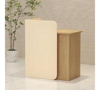 Moderno banco reception con cassetti chiudibili per salone o ufficio, piccola scrivania per casse in albicocca e finitura in legno (100 cm)