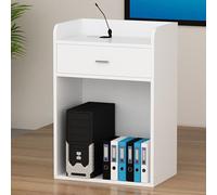 Moderno banco reception con cassetti, podio portatile in legno, elegante postazione per le casse, scrivania per reception (bianco, 63 x 40 x 100 cm)