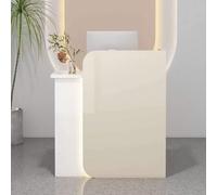 Moderno banco reception con cassetto chiudibile a chiave, piccola reception per salone e vendita al dettaglio, elegante bancone per la lobby checkout, beige e bianco, 60 cm