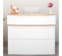 Moderno banco reception con cassetto chiudibile a chiave, piccolo bancone per salone, atrio, negozio, ufficio, banco cassa con finitura naturale (99,8 cm)