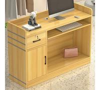 Moderno banco reception con cassetto e ripiano per tastiera, per salone, atrio, negozio, ufficio, con passacavo, finitura naturale, 80 cm