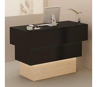 Moderno banco reception con contenitore e gestione dei cavi, elegante bancone anteriore per uffici, saloni e spazi commerciali, design funzionale per ambienti professionali