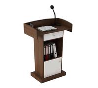 Moderno banco reception con gestione dei cavi, versatile tavolo da cassa e supporto per podio, altezza 124 cm, per ufficio ed eventi, design elegante in legno