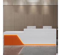 Moderno banco reception con illuminazione delicata, bancone da ufficio bianco e arancione per piccole imprese, elegante bancone reception (120 cm)