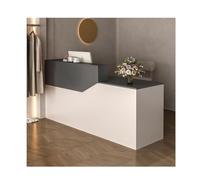 Moderno banco reception in legno con cassetti bloccabili, elegante bancone cassa per uffici, hotel e negozi al dettaglio - orientamento a sinistra, 140 cm