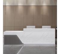 Moderno banco reception per piccole imprese, bianco e grigio argento con illuminazione delicata, elegante bancone reception (140 cm)