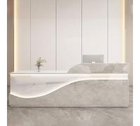 Moderno banco reception per ufficio e saloni di bellezza, 1,4 m, in legno spesso grigio chiaro e bianco, elegante e durevole, per piccole imprese, design contemporaneo