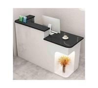 Moderno banco registratore di cassa con cassetti, elegante scrivania per la reception per vendita al dettaglio, salone e ufficio, banco cassa commerciale in rovere bianco e nero