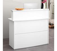 Moderno bancone con cassetto bloccabile e pannelli per la privacy, elegante scrivania per negozio di abbigliamento e reception, dimensioni: 99,8 x 45 x 100,8 cm, colore: bianco, ideale per uso in